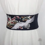 Grues japonaises sur ceinture Obi colorée