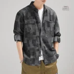 Chemise japonaise à motifs carrés pour un look décontracté