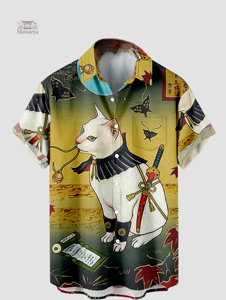 chemise-japonaise-chat-1 Chemise Japonaise avec motif de chat