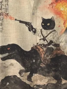 Chemise japonaise avec motif chat vintage