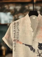 Chemise avec design chat, ambiance japonaise
