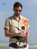 Mode japonaise : chemise rétro avec motif félin