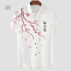 Chemise japonaise épurée avec motifs de fleurs de cerisiers