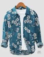 Chemise fleurie bleue en lin