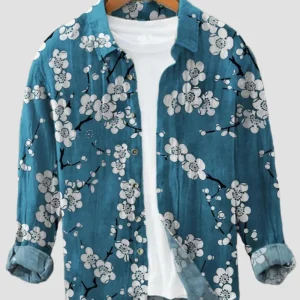 Chemise fleurie bleue en lin