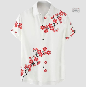 Chemise traditionnelle avec motif de fleurs rouges