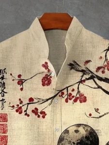 Chemise japonaise avec motif de poulpe et fleurs de cerisier