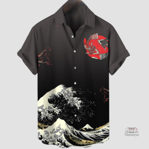 Chemise Japonaise avec motif de vagues élégantes