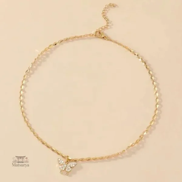Collier japonais en cristal, motif papillon unique