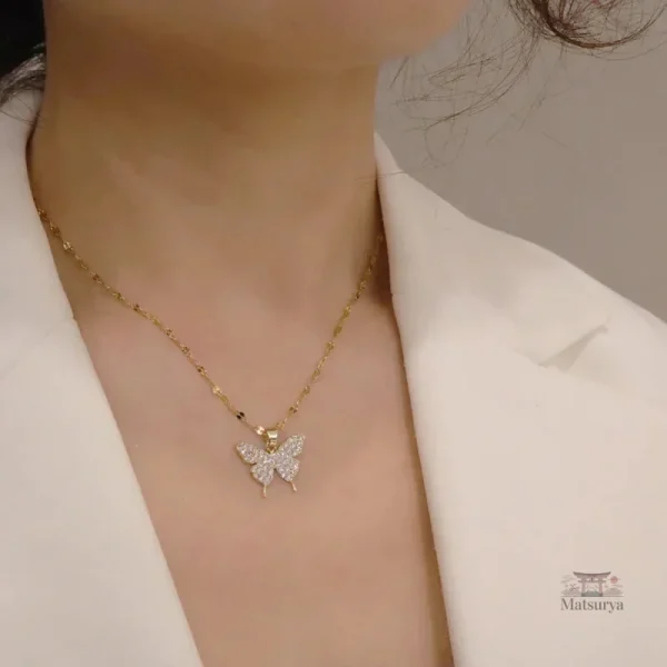 Collier élégant en cristal, style japonais papillon