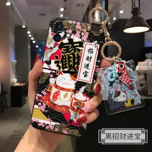 Coque de téléphone japonaise chat porte-bonheur pour iPhone