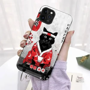 Coque de téléphone iPhone avec design chat samouraï japonais
