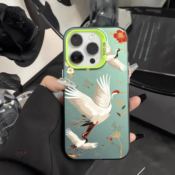 Coque de téléphone design japonais avec des grues stylisées