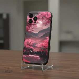 Coque iPhone pleine lune Sakura, design japonais élégant