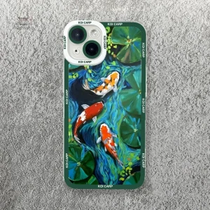 Coque de téléphone japonaise pour iPhone avec motif de poissons