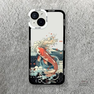 Coque iPhone design japonais avec motifs de poissons colorés