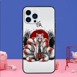 Coque japonaise pour iPhone, illustration de renard mythique