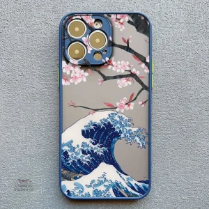 Coque Japonaise Bleue Kanagawa Sakura pour iPhone