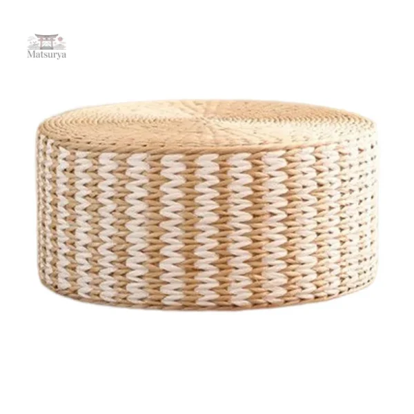Coussin Beige en Paille Tissée, style Japonais