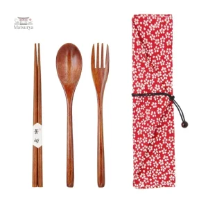 Couverts en bois japonais portables rose