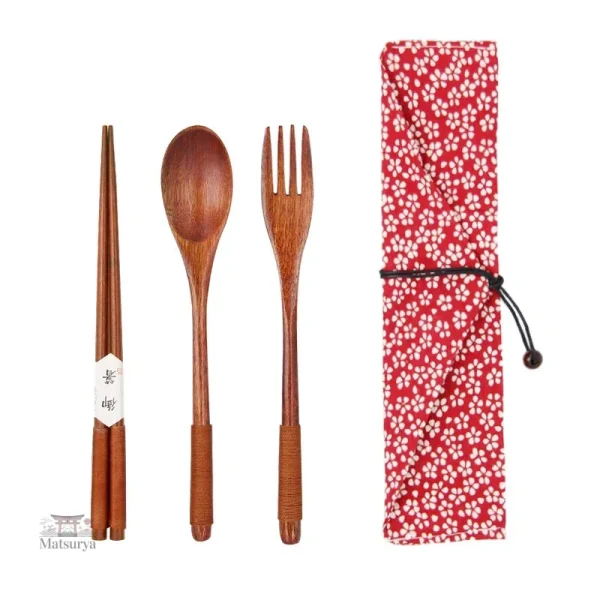 Ustensiles japonais en bois, couleur rose