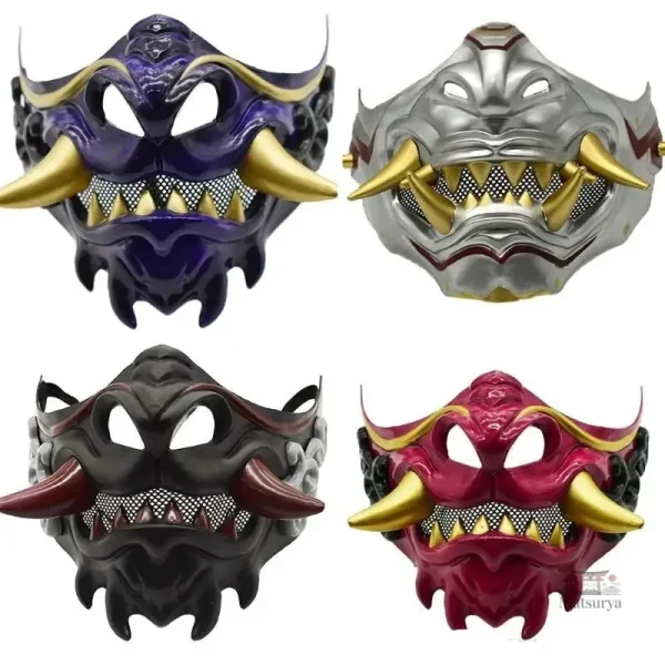 Demi-masque de démon japonais pour soirées costumées