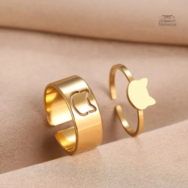 Bague Japonaise en inox avec motif de chat