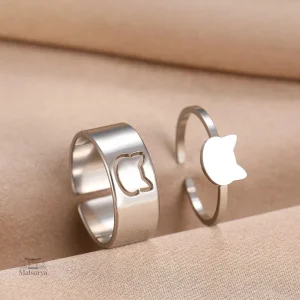 Bague inox au design japonais, motif de chat