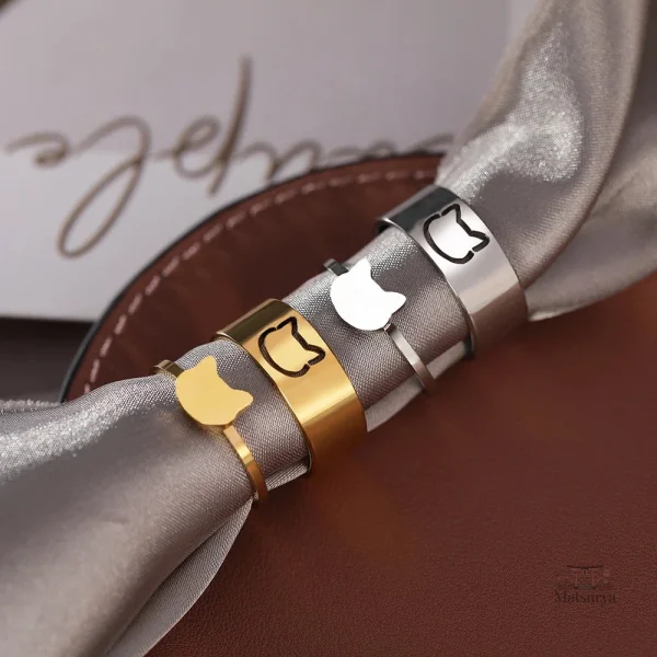 Bague Chat, style japonais, finition inox