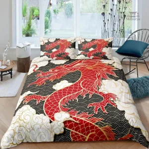 Ensemble de literie japonais motif dragon