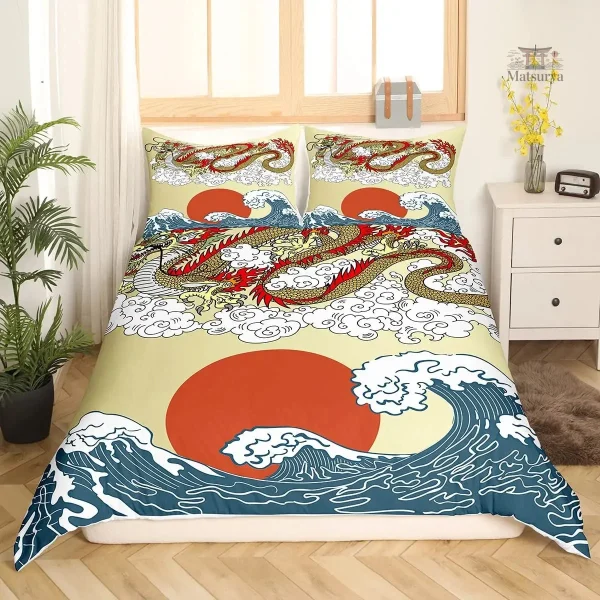 Literie japonaise motif dragon, design unique