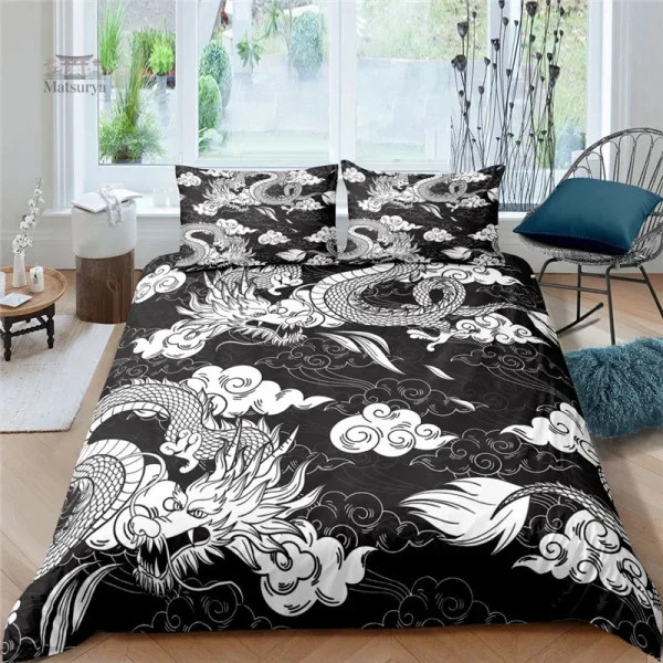 Futon japonais avec dragon, ambiance zen