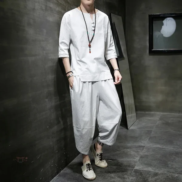 ensemble-pantalon-et-t-shirt-japonais-en-coton-1 Ensemble Pantalon et T-shirt Japonais en Coton
