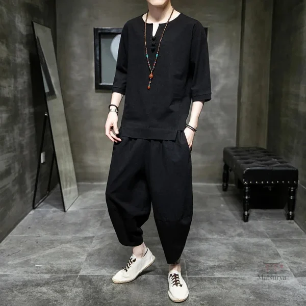 Pantalon Japonais en Coton avec T-shirt assorti