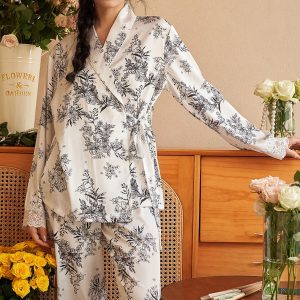 Ensemble pyjama kimono noir et blanc pour femme