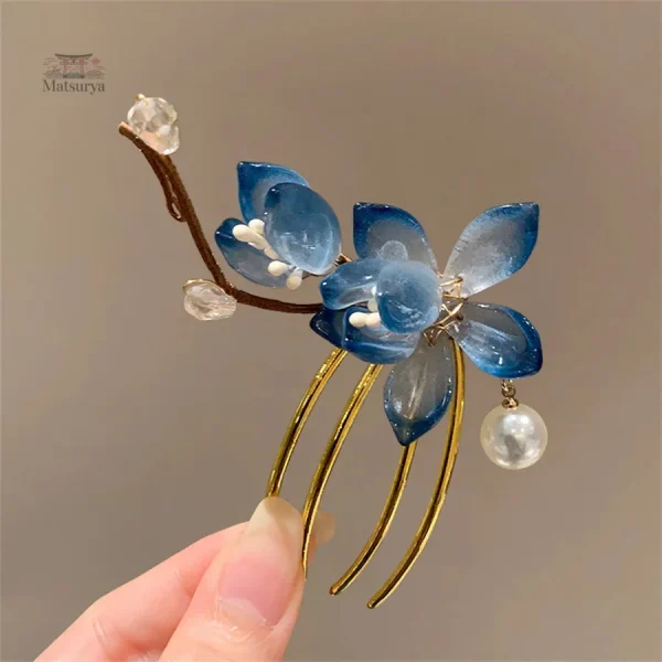 Épingle à cheveux japonaise chic et fleurie