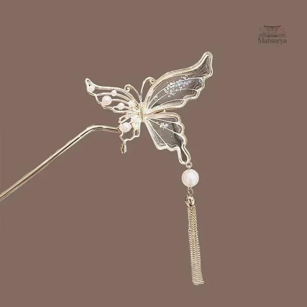 Accessoire cheveux japonais, épingle avec pampille papillon