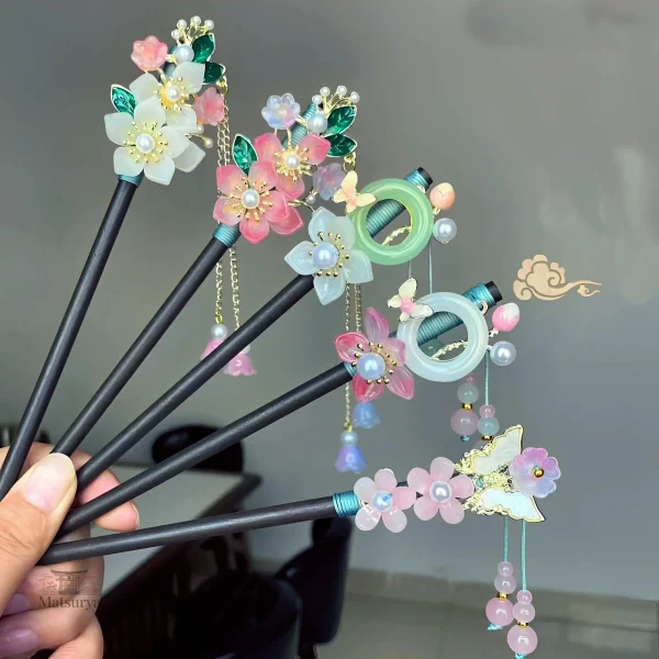 Épingle à cheveux florale en bois, style japonais traditionnel