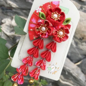 Épingle japonaise en tissu avec motifs floraux