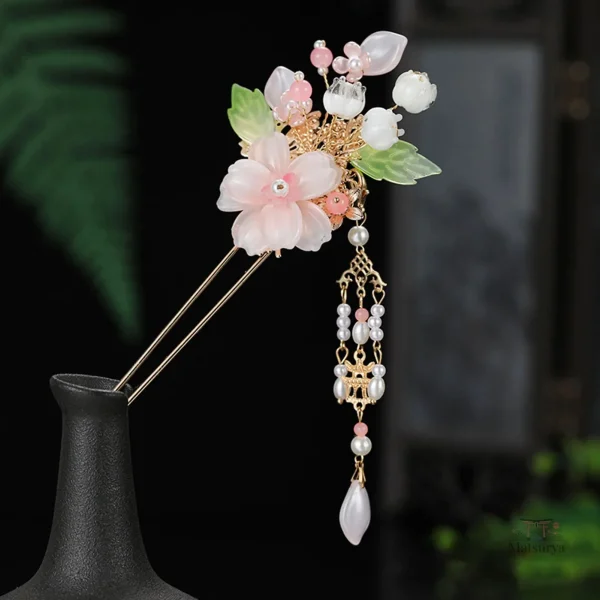 Accessoire de cheveux japonais en forme de pétale rose