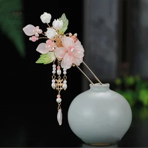 Épingle à cheveux élégante avec motif floral japonais