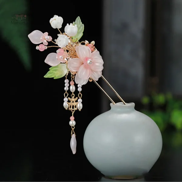 Épingle à cheveux élégante avec motif floral japonais