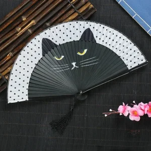 Éventail traditionnel japonais décoré d'un chat