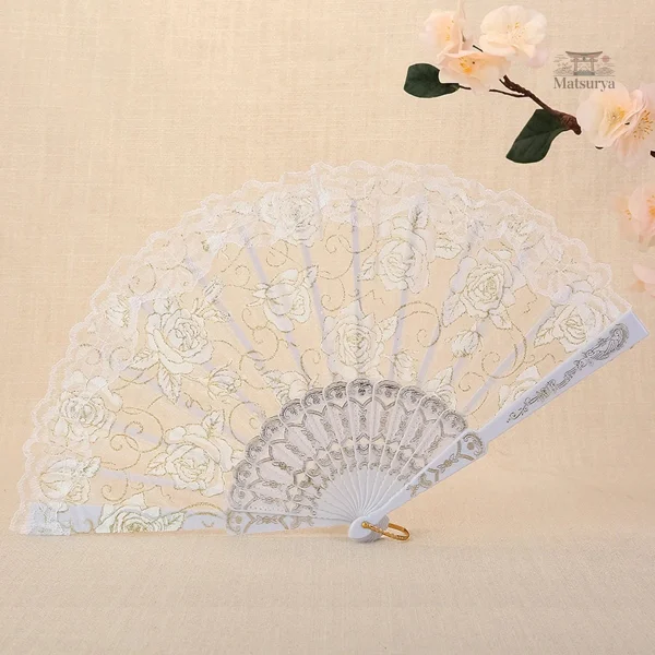 Éventail Japonais Décoré de Fleurs de Rose