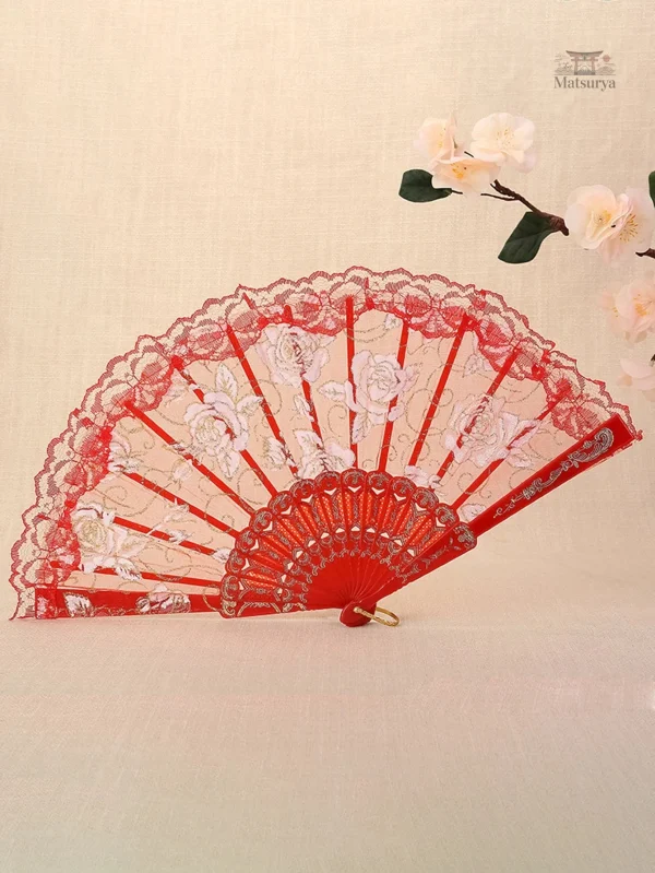 Éventail Traditionnel Japonais avec Rose Stylisée