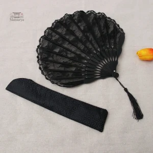 Éventail japonais gothique élégant en tissu noir