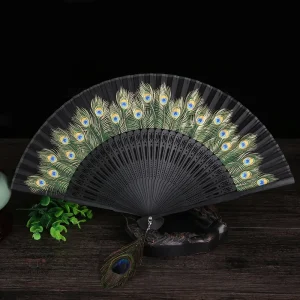 Éventail japonais avec motif de paon