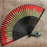 Éventail traditionnel japonais, motif paon
