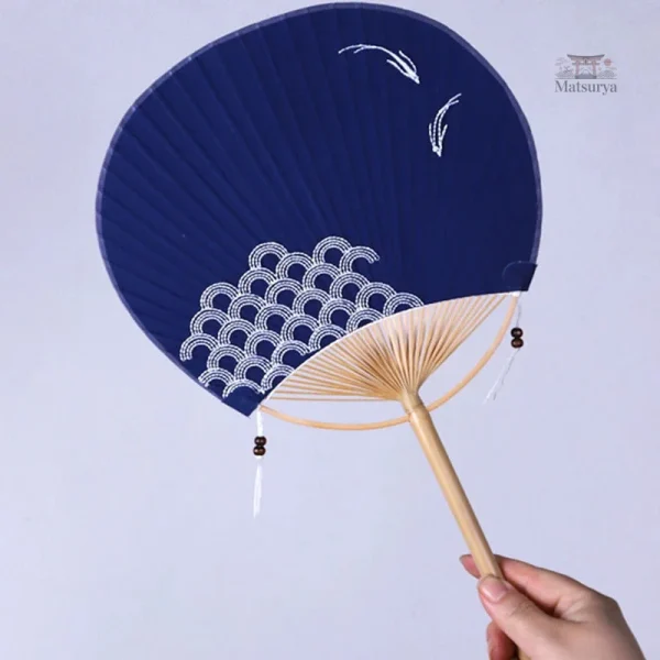 Éventail rond japonais en papier et bambou