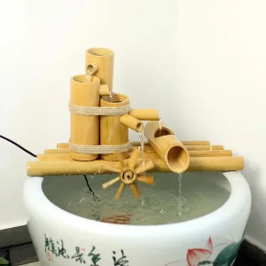 Élégante fontaine japonaise en bambou naturel
